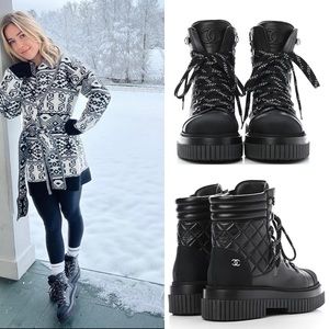 CC 25 High Boot Black Calfskin Grosgrain 430335